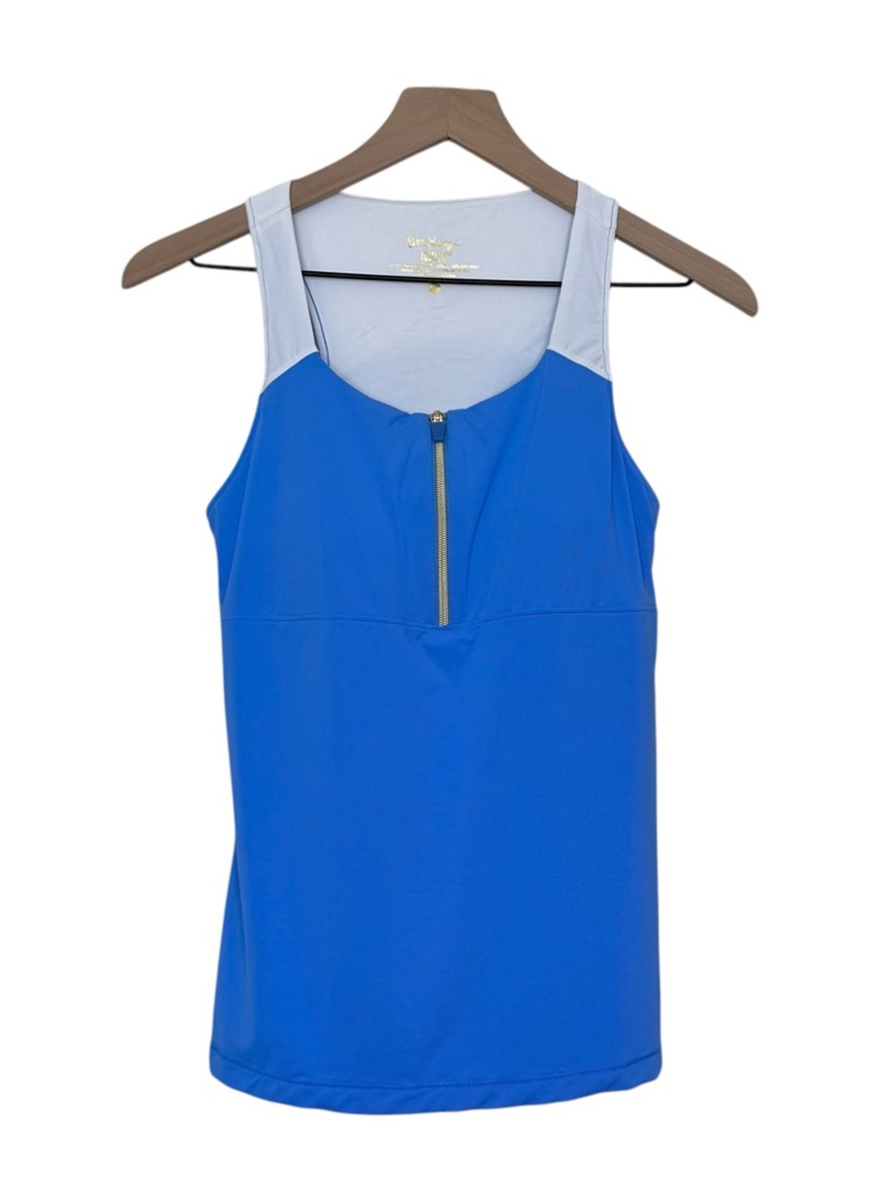 Lilly Pulitzer Luxletic Meryl Small Blue 1/4 Gold Zip Tank UPF 50+ Resort Golf